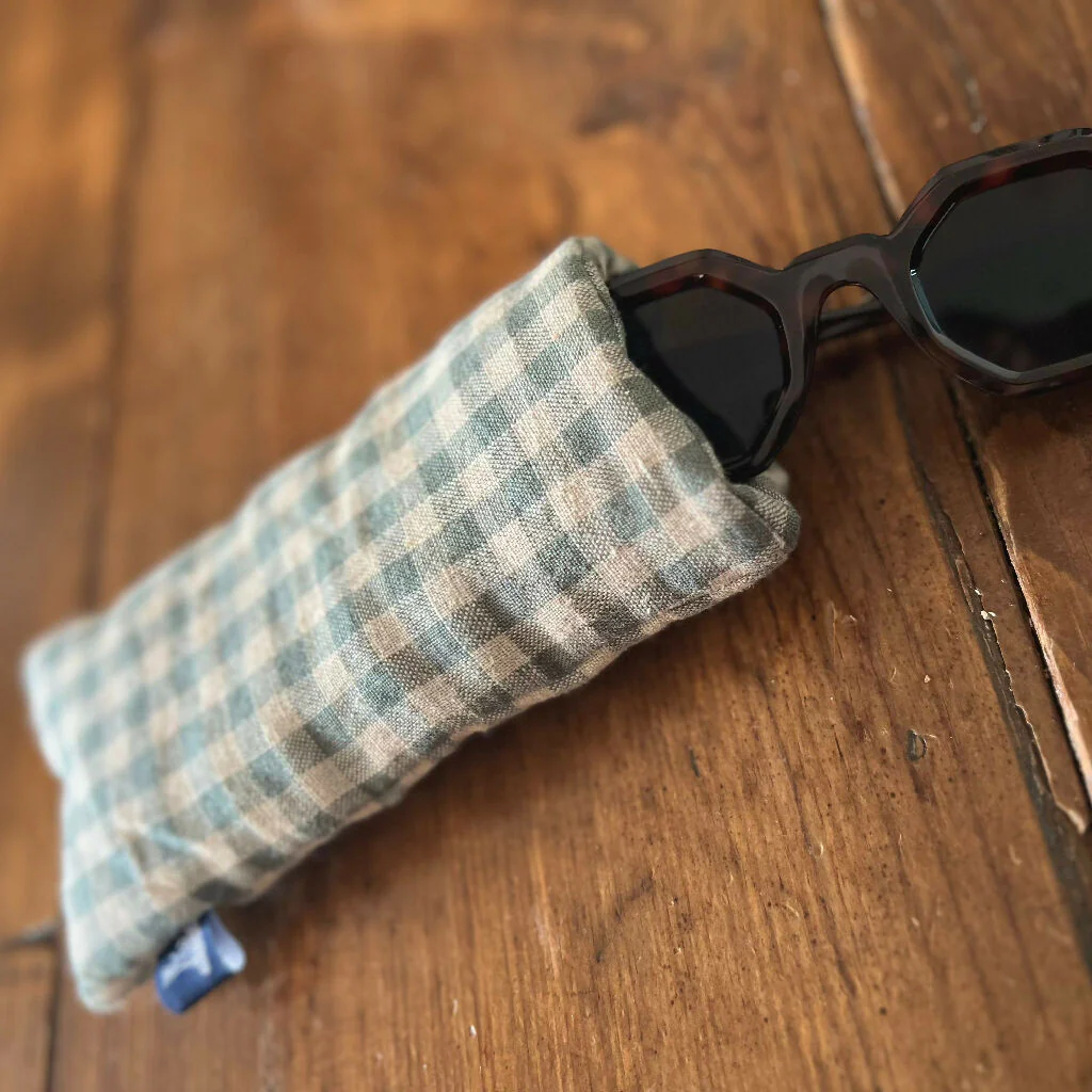 Sea Green Check Linen Glasses Case - Image 2