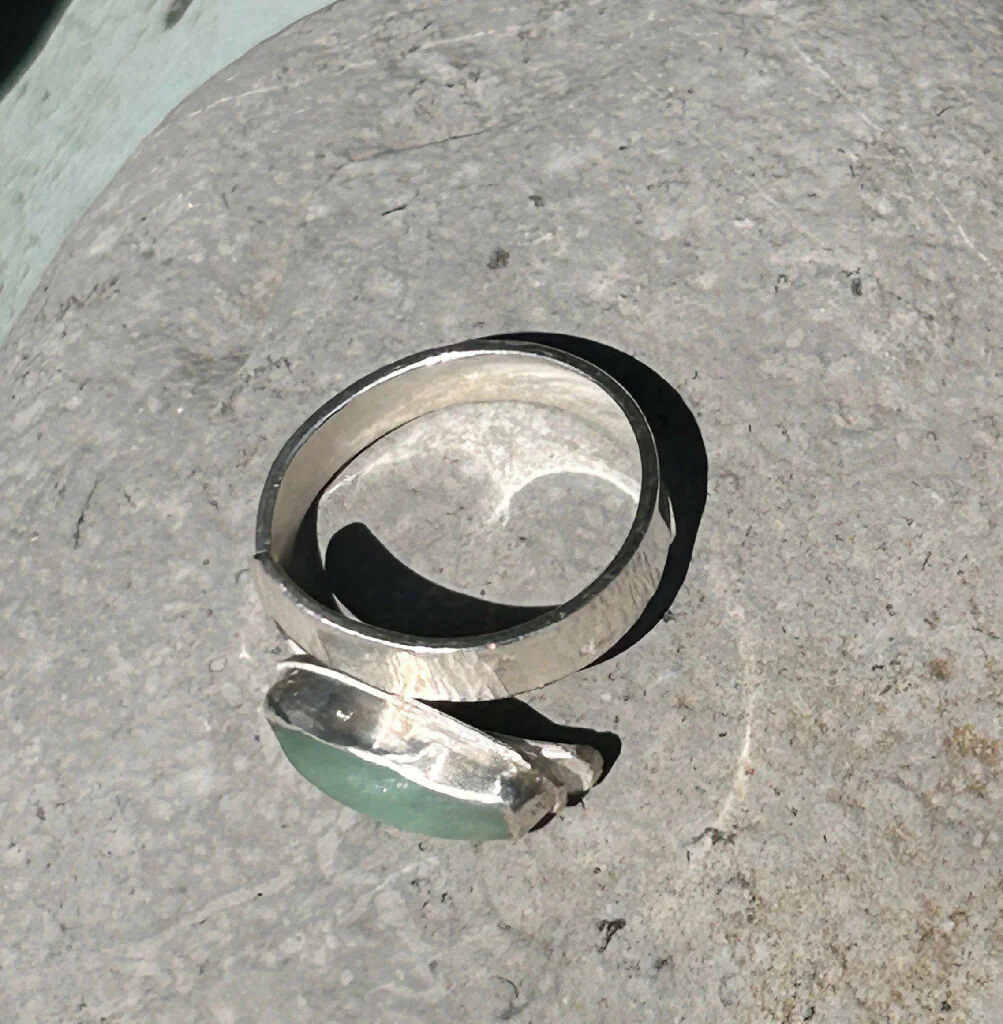 Seaglass coastal ring aqua green wrap around - Image 2