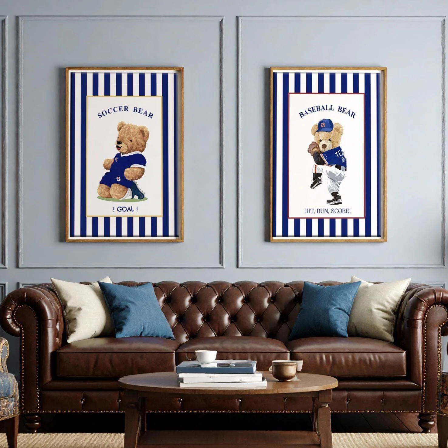 Set of 3 Bear Prints Striped Sport Themed Artwork - Image 7