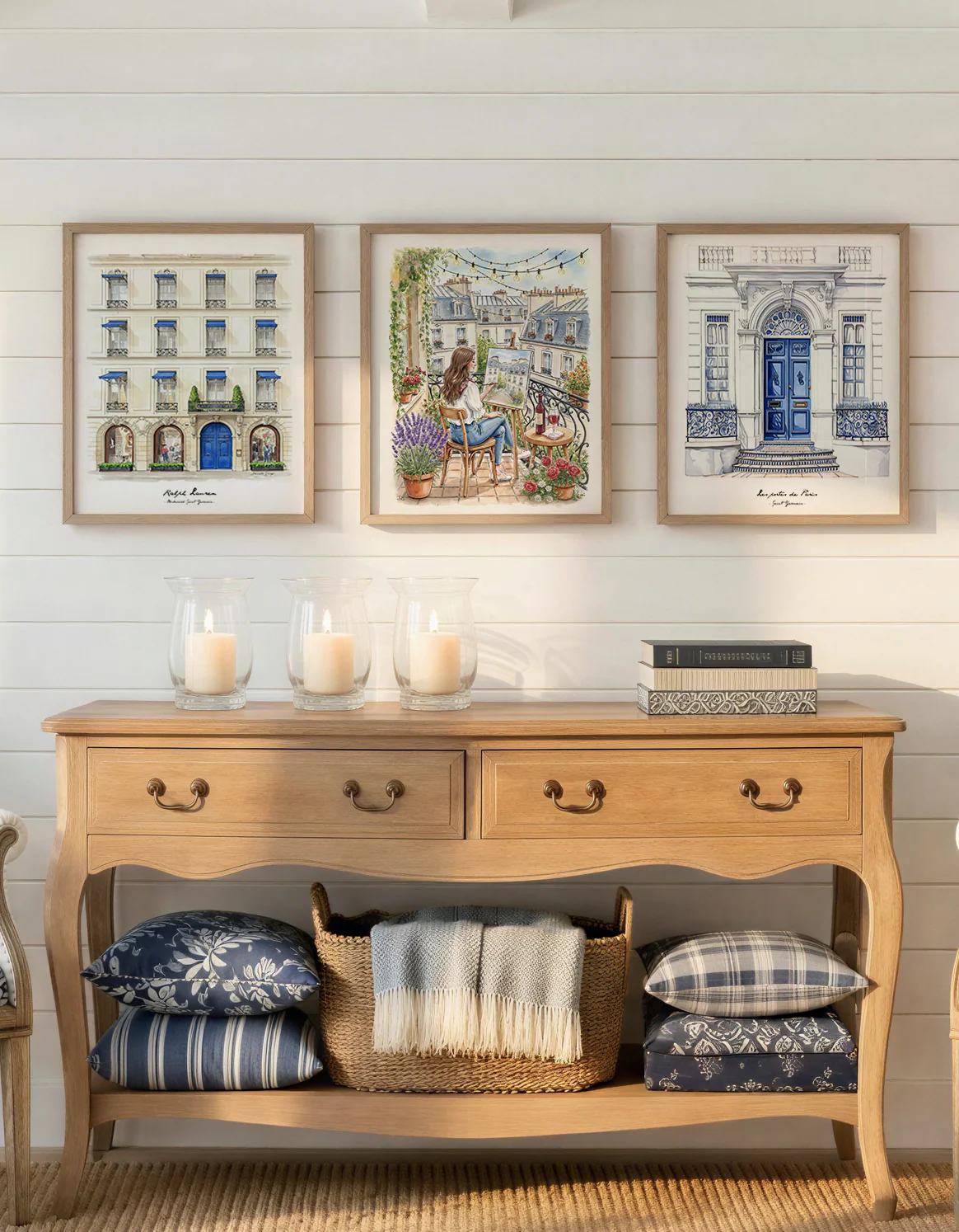 Set of 3 Paris Prints Parisian Wall Art with Haussmann Architecture, Ralph Lauren Store, Balcony Scene & Saint-Germain Illustration