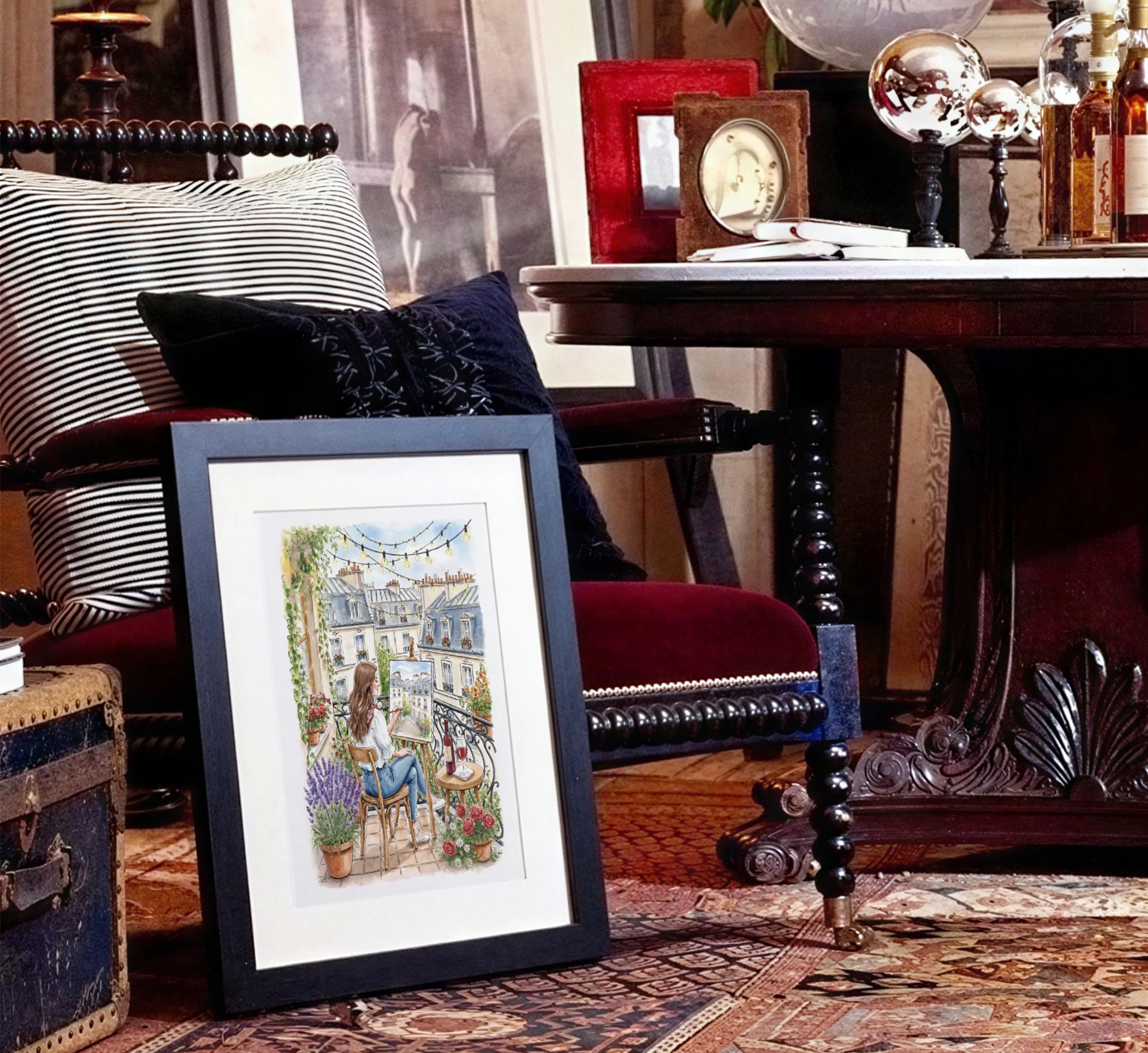 Set of 3 Paris Prints Parisian Wall Art with Haussmann Architecture, Ralph Lauren Store, Balcony Scene & Saint-Germain Illustration - Image 5