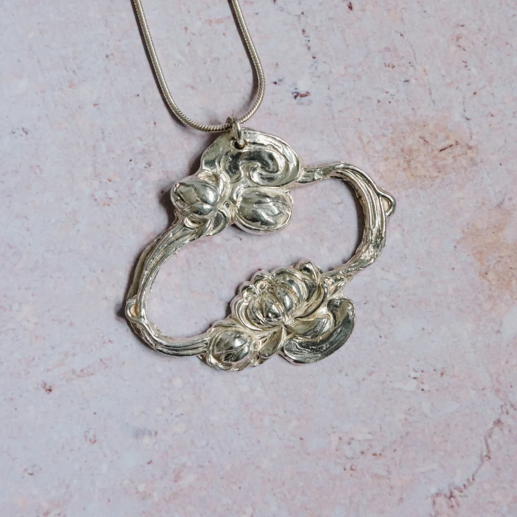 Silver Water Lily Art Nouveau Necklace