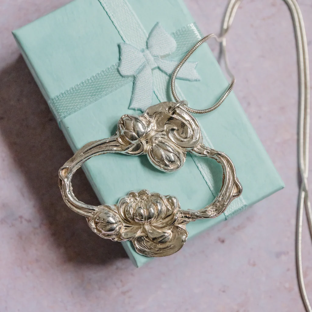 Silver Water Lily Art Nouveau Necklace - Image 3