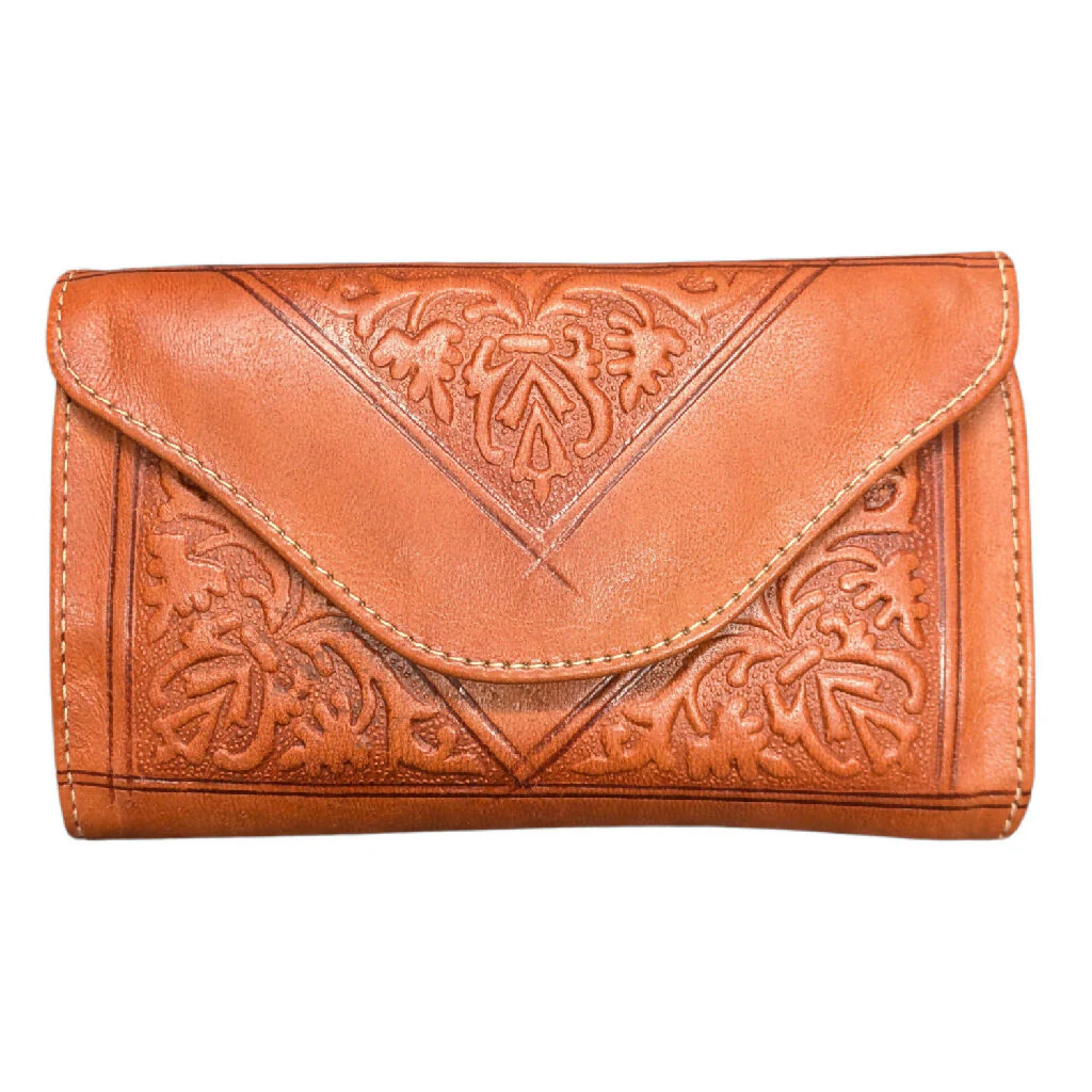 Small Leather Tri-Fold Purse Light Brown - Image 4