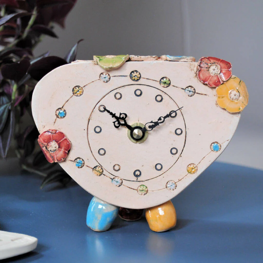 Small Mantel Clock with Flower Petals