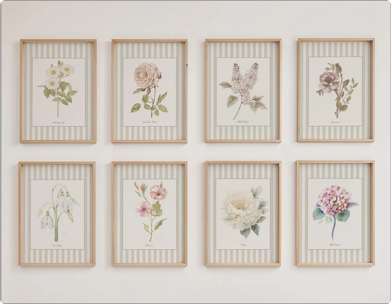Snowdrops Watercolor Print on Striped Background - Image 6