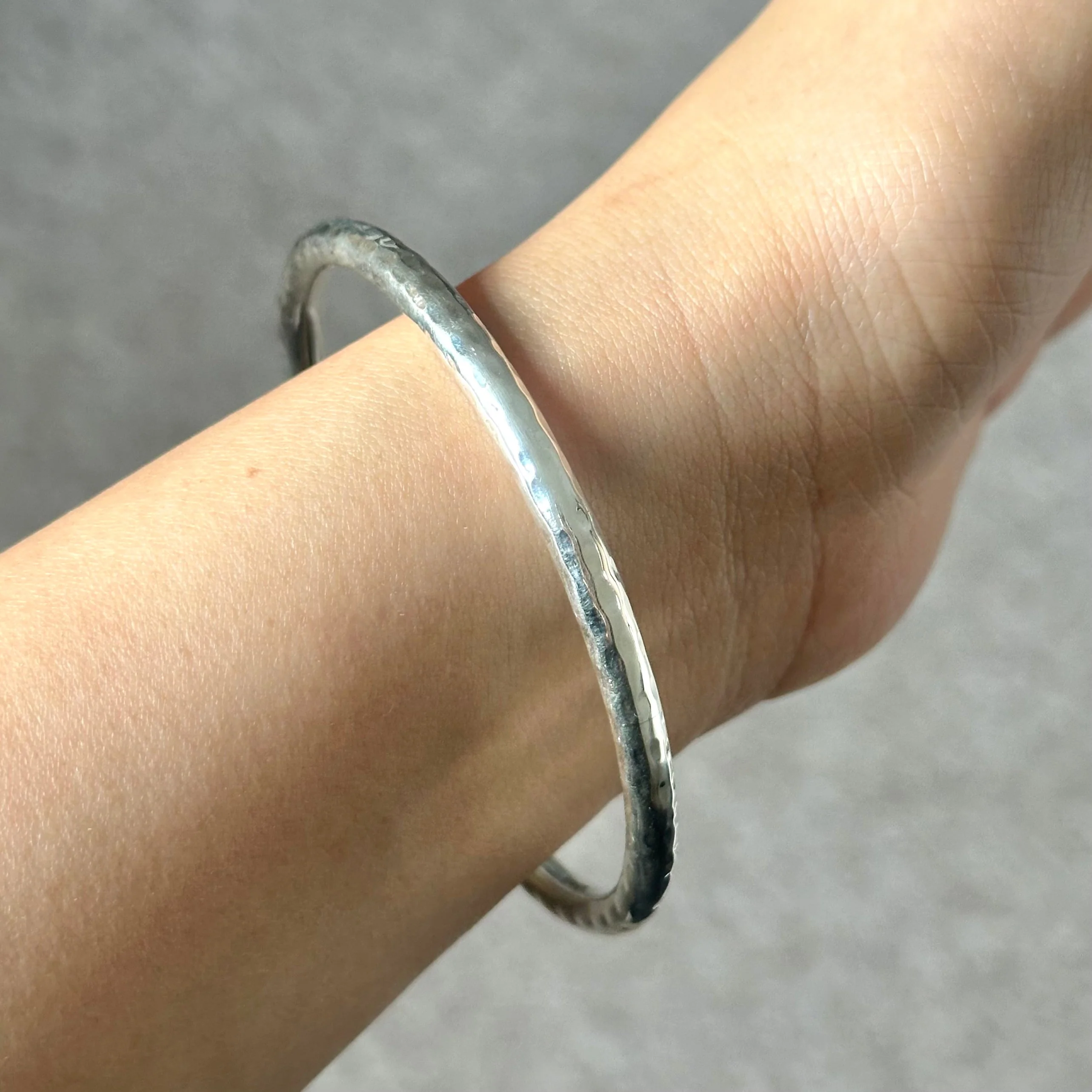 Sterling Silver Narrow Hammered Bangle - Image 7