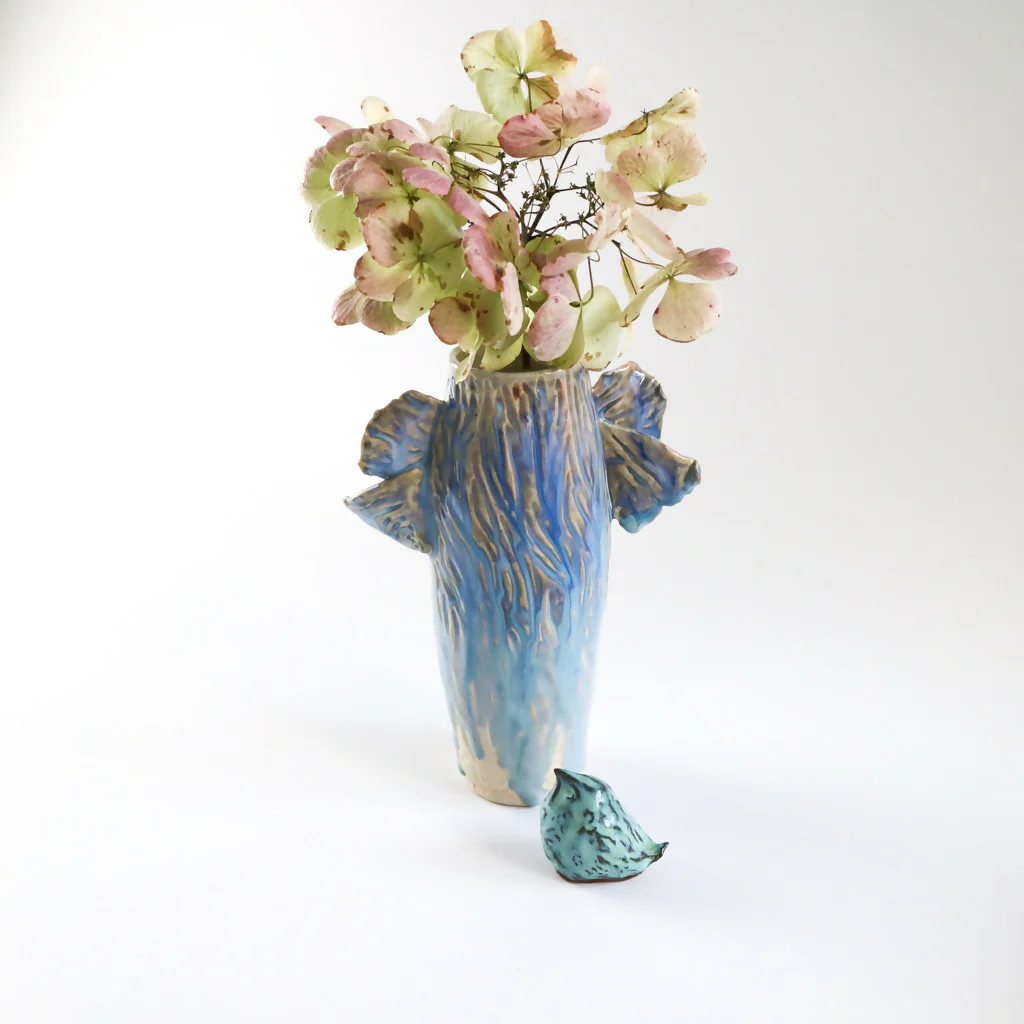 Stoneware Clay Vase in Ripple Design - Image 5