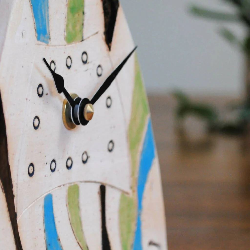 Striped Mantel Clock in Blue, Green and Metallic Black - Image 4