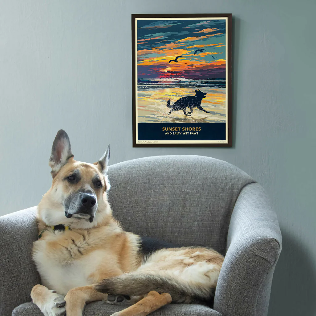 GERMAN SHEPHERD 'SUNSET ON THE BEACH' LIMITED EDITION ART PRINT - Image 2