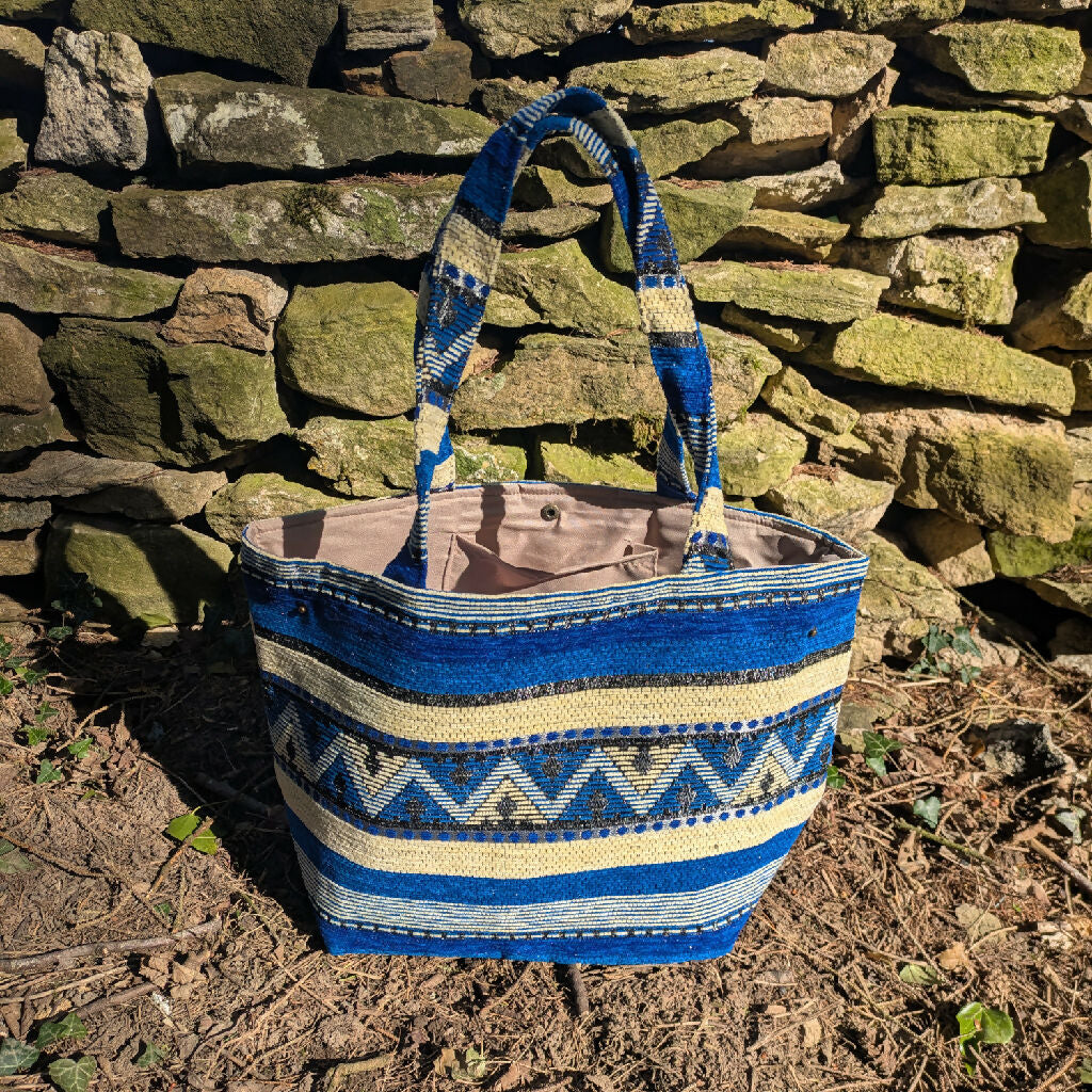 The Nador Small Expandable Fabric Tote in Blue
