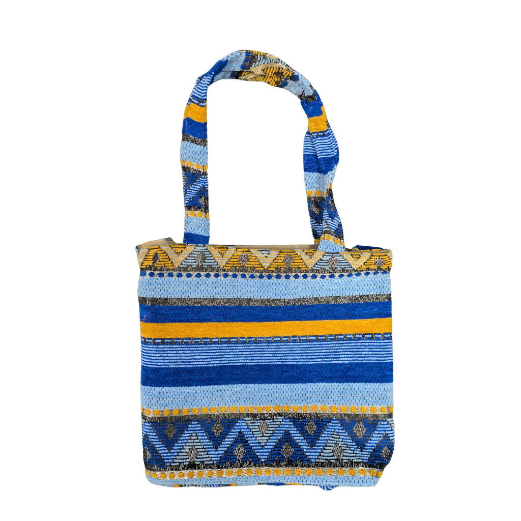 The Nador Small Expandable Fabric Tote in Blue and Yellow - Image 3