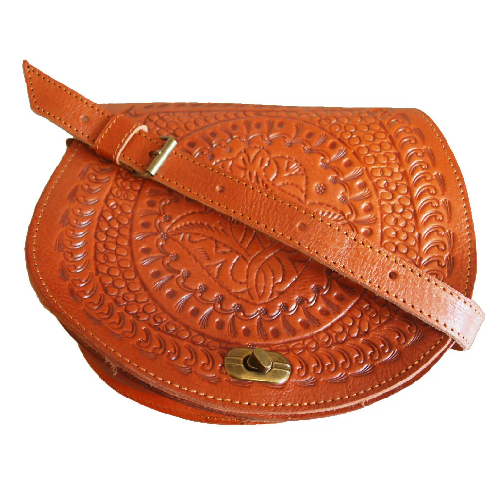 The Temara Embossed Saddle Bag in Light Brown - Image 2