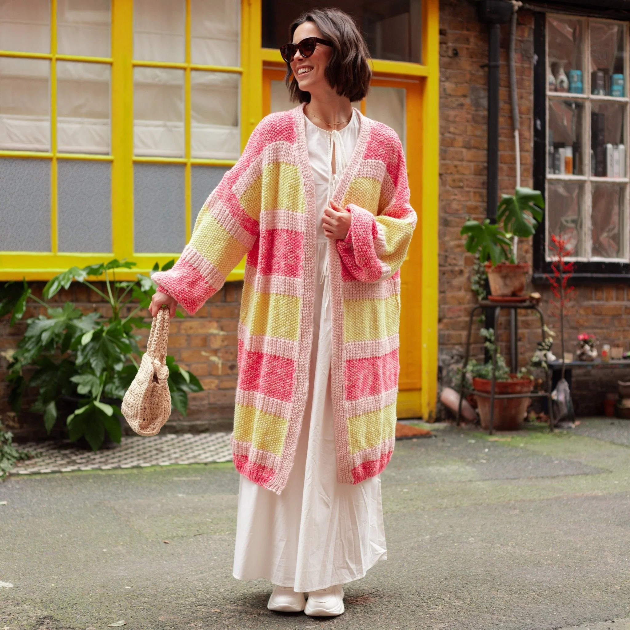 Tracy Stripe Balloon Sleeve Midi Cardigan - Pink - Image 2