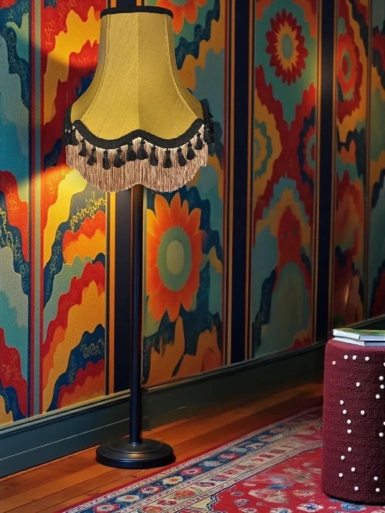 Traditional antique gold fabric lampshades with black tassels - Available in 8 sizes - Image 6