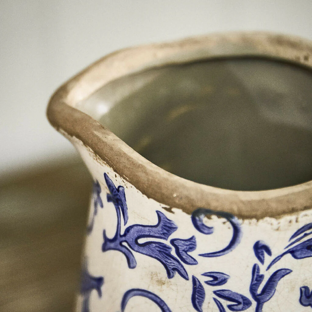 Traditional Solene Blue Botanical Pitcher Jug Decorative Flower Pot Planter - Image 4