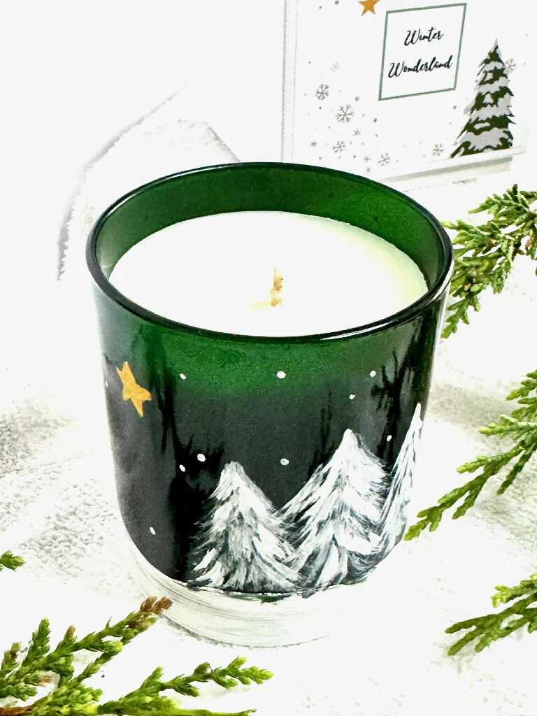 Winter Wonderland Hand Painted Candle