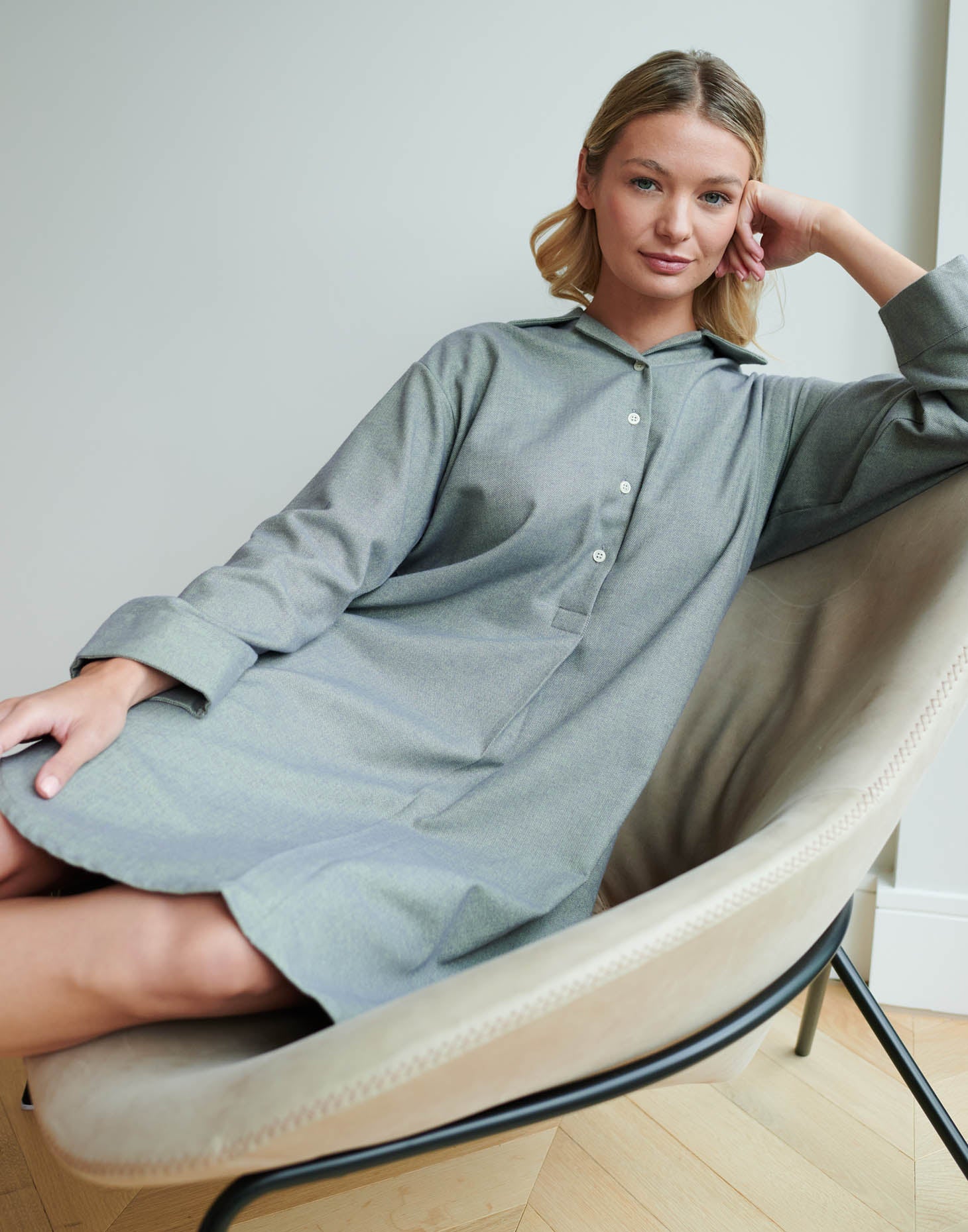 Women's Brushed Cotton Nightshirt – Orkney Herringbone - Image 2