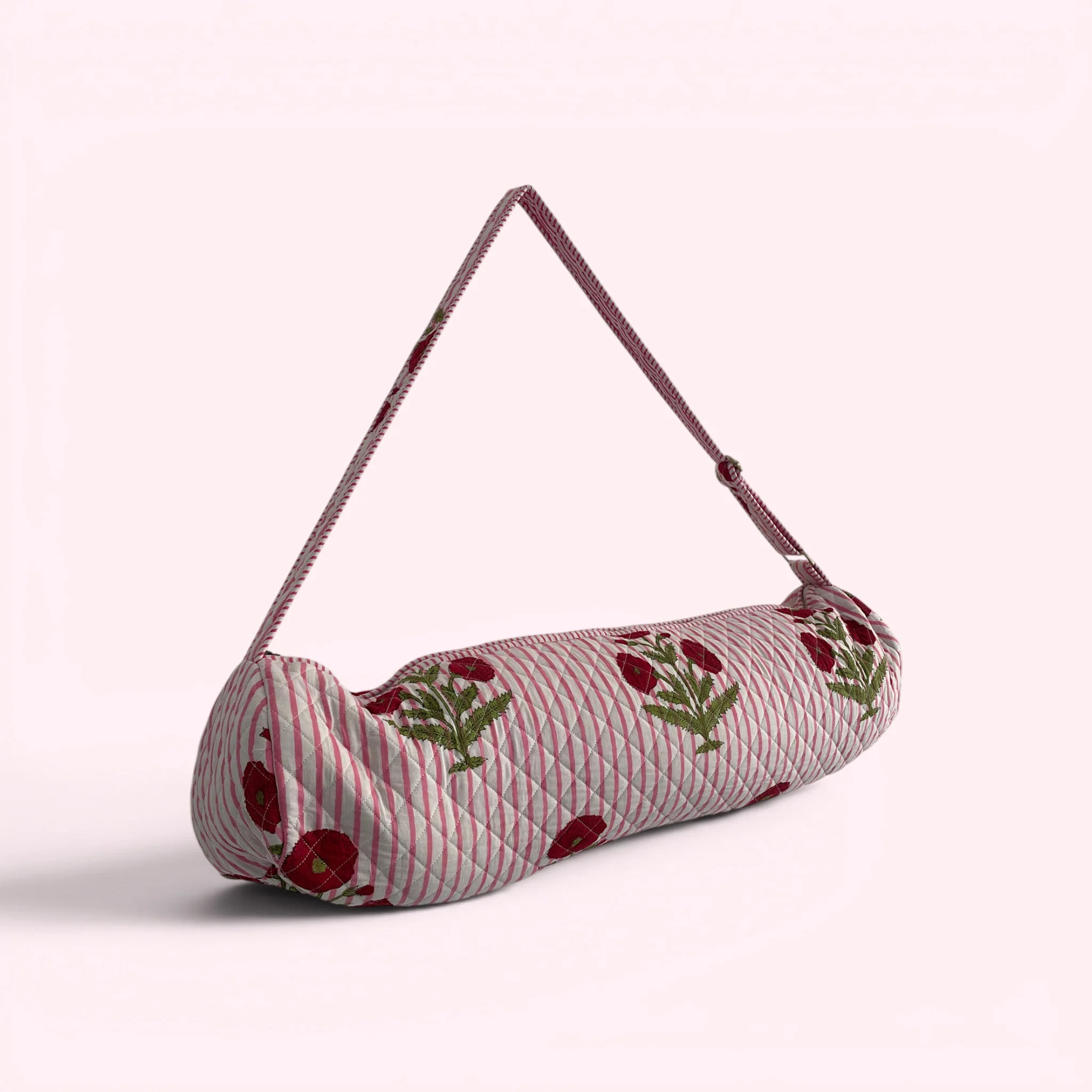 Yoga Mat Bag | Pink Stripe and Flower Print - Image 2