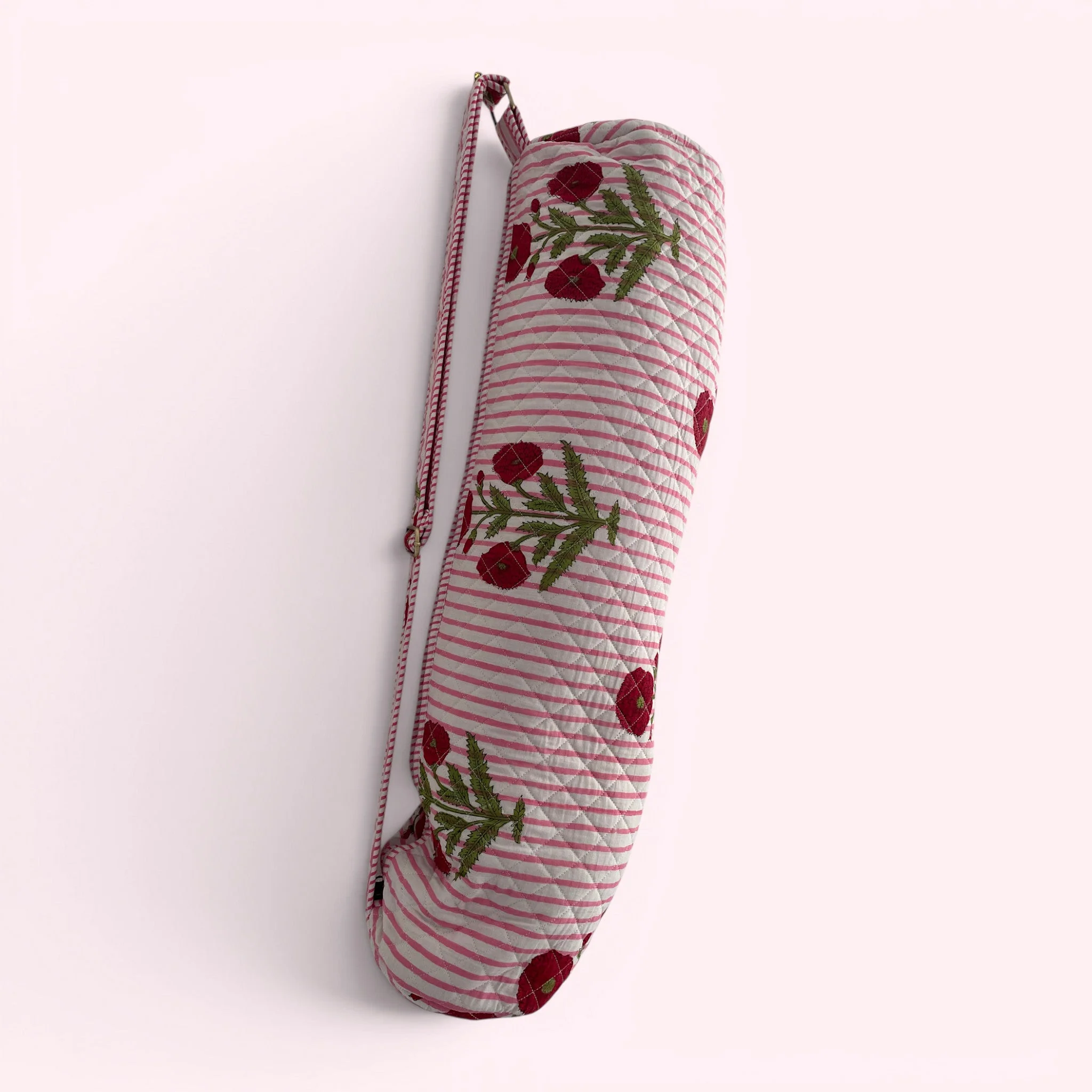 Yoga Mat Bag | Pink Stripe and Flower Print - Image 3
